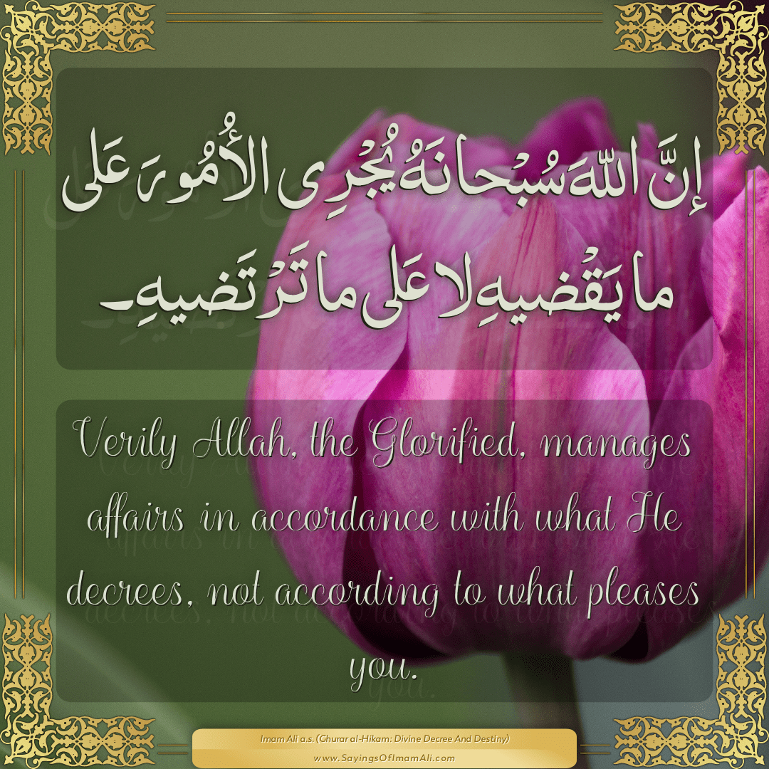 Verily Allah, the Glorified, manages affairs in accordance with what He...